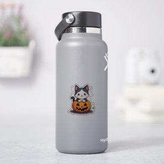 Adesivo Kawaii Gatinho Preto e Branco – Chibi de Halloween