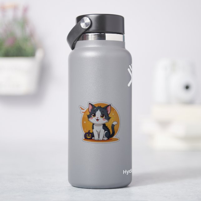 Adesivo Kawaii Gatinho Preto e Branco – Chibi de Halloween (HidroFlask)