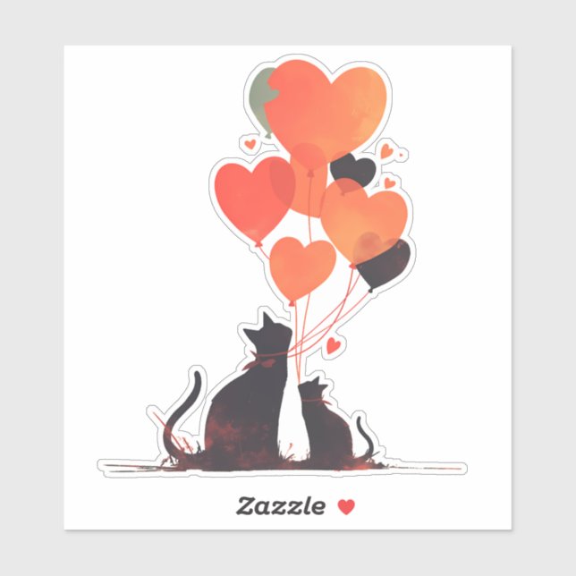 Adesivo Kawaii Gatos com Balões de Corações (Folha)