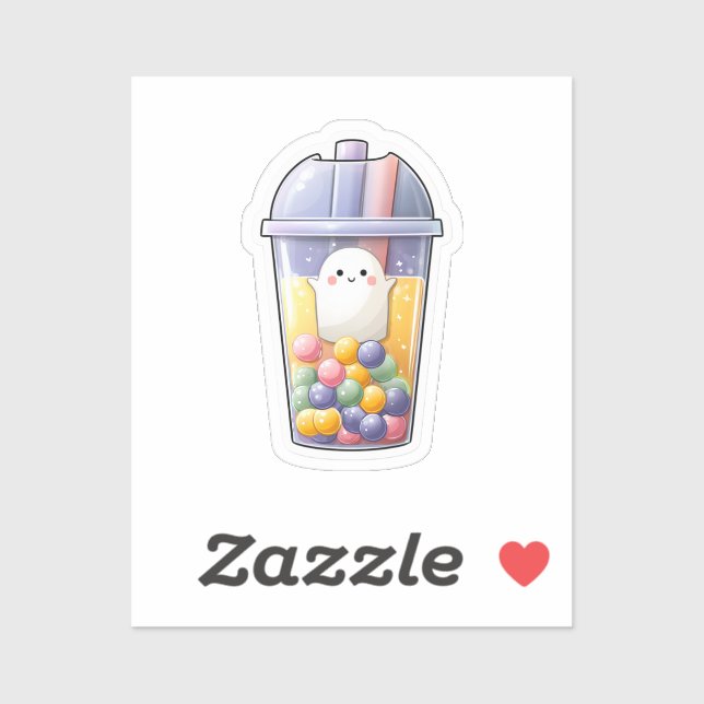 Adesivo Kawaii Ghost Bubble Tea Sticker - Cute Tiny Ghost (Folha)