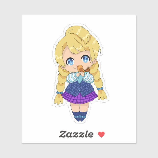 Adesivo Kawaii Girl com Bird (Folha)