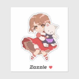 Adesivo Kawaii Girl com Gatinho Plush