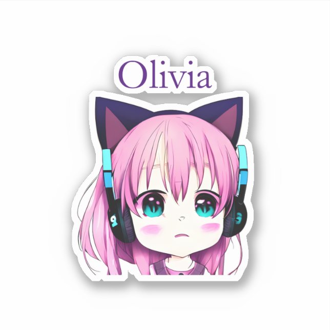 Adesivo Kawaii Girl personalizada com Fones de ouvido (Frente)