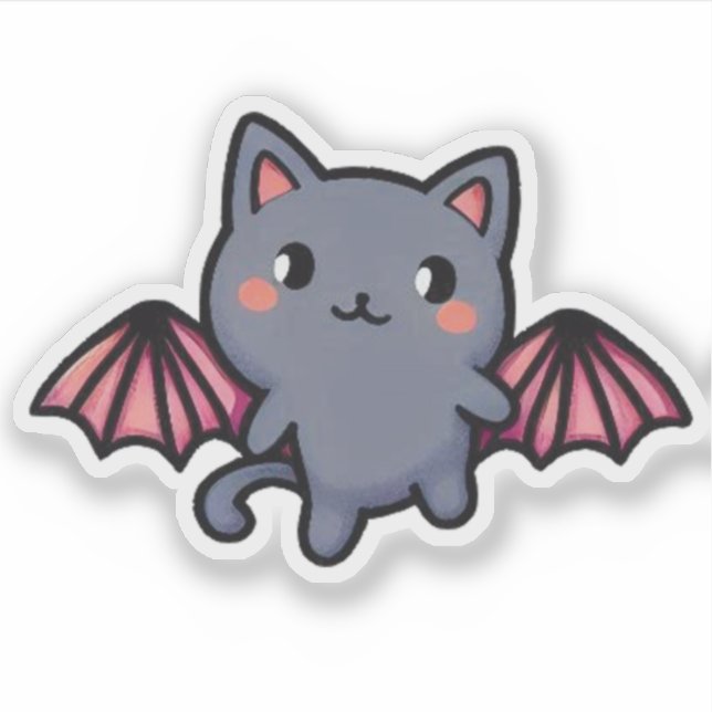 Adesivo Kawaii Gray Bat Cat - Adorable Flying Kitten (Frente)