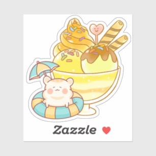 Adesivo Kawaii Hamster Giant Sundae - Sorvete de Verão & V