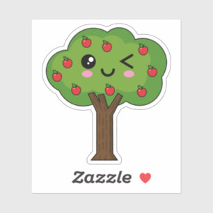 Adesivo Kawaii Happy Winking Apple Tree