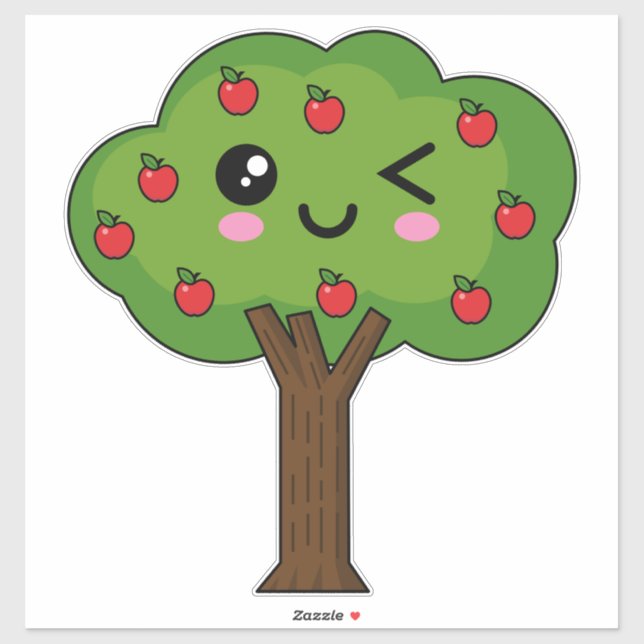 Adesivo Kawaii Happy Winking Apple Tree (Folha)