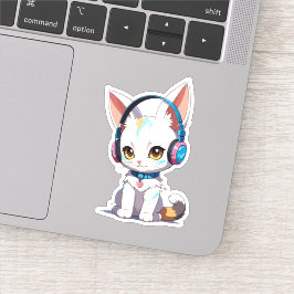 Adesivo Kawaii Kitten em Fones de ouvido Na moda