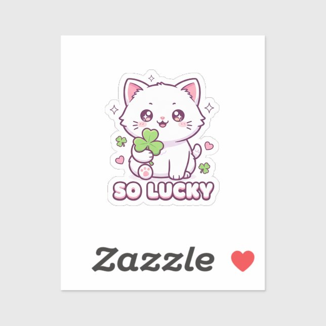Adesivo Kawaii Lucky Cat Maneki Neko With Clover Sticker (Folha)