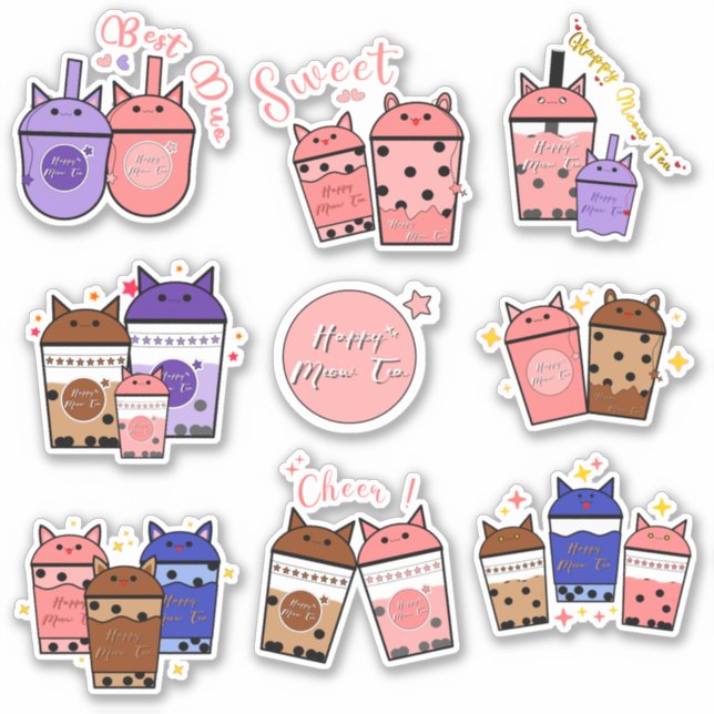 Adesivo Kawaii Meow Tea Cup Vinyl Sticker (Frente)