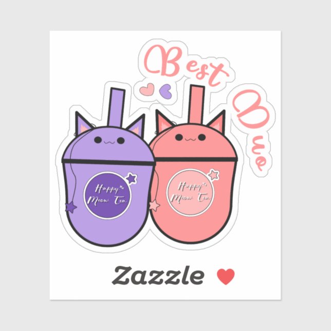 Adesivo Kawaii Milk Tea Cup Vinyl Sticker | Melhor Duo (Folha)