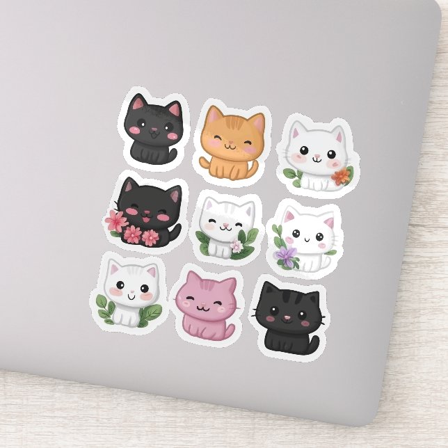 Adesivo Kawaii Multicolor Floral Cat Sticker (Detalhe)