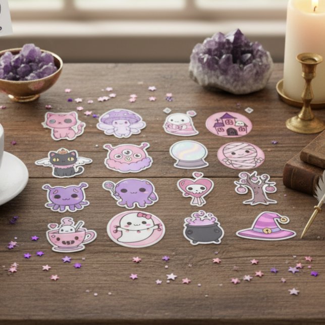 Adesivo Kawaii Mystical Haunts Sticker Pack (Pastel Fairies, Monsters & Enchanted Wonders)