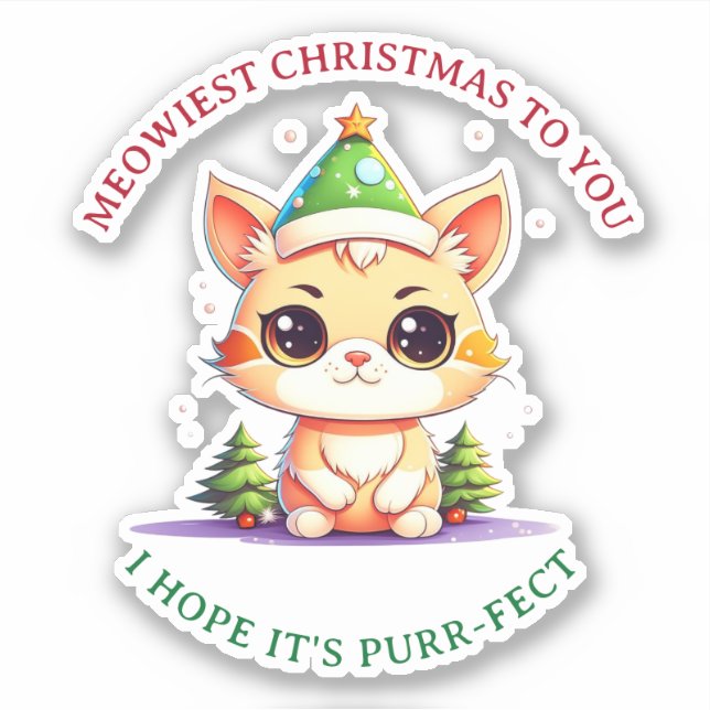 Adesivo Kawaii Natal Gatinho Feriado de Gato (Frente)