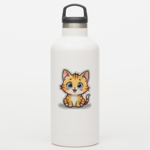 Adesivo Kawaii Orange Tabby Kitten com Olhos do Coração