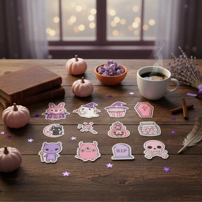 Adesivo Kawaii Pastel Moonlight Magic Sticker Pack (Spooky Cute Critters & Charms)