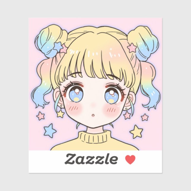 Adesivo Kawaii Pastel Star Girl Portrait (Folha)