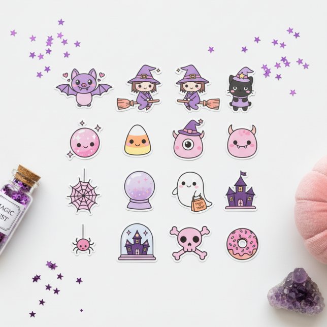 Adesivo Kawaii Pastel Witchcraft e Wonder Sticker Pack (Adorable Bats, Spells & Treats)
