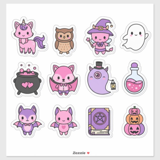Adesivo Kawaii Pink & Purple Halloween Sticker Pack (Folha)