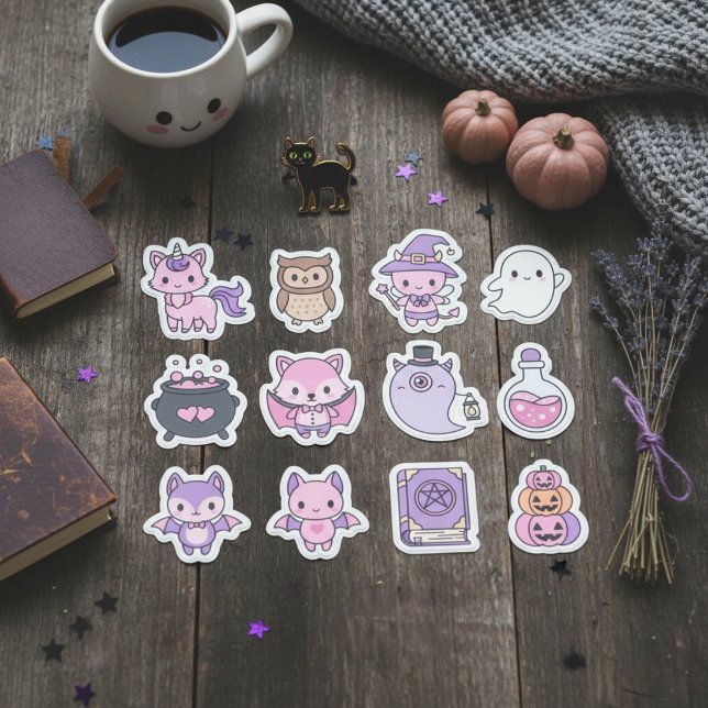 Adesivo Kawaii Pink & Purple Halloween Sticker Pack (Adorable Kawaii Halloween Sticker Pack)