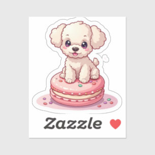 Adesivo Kawaii Poodle Sentado em Macaron