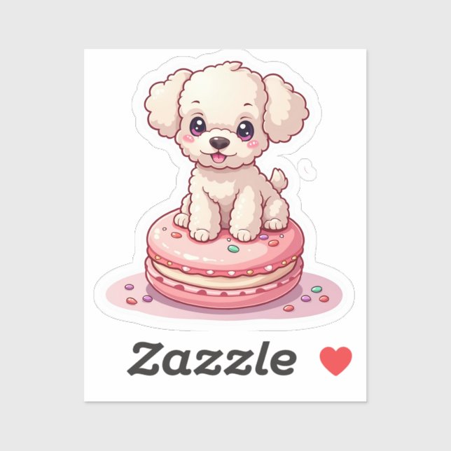 Adesivo Kawaii Poodle Sentado em Macaron (Folha)