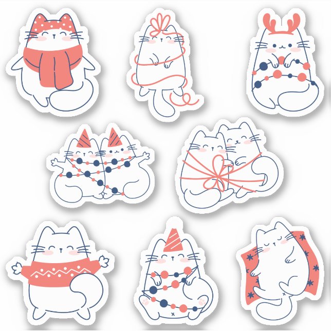 Adesivo Kawaii Presente Gatinho de inverno Feriado vinil S (Frente)