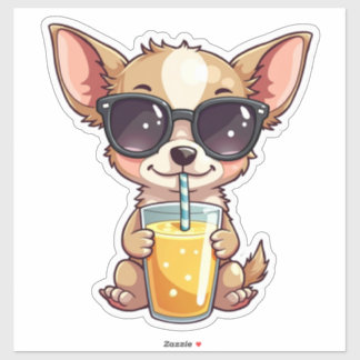 Adesivo Kawaii Pup Bebendo Juice
