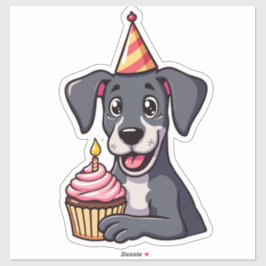 Adesivo Kawaii Pup com Cupcake de aniversário