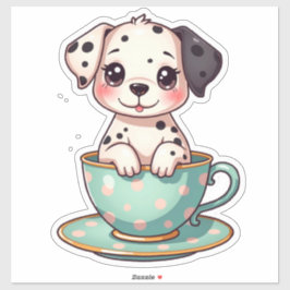 Adesivo Kawaii Pup em uma Taça