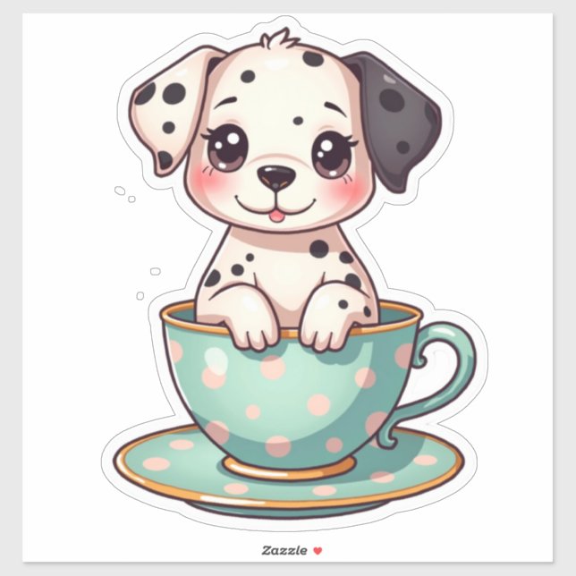 Adesivo Kawaii Pup em uma Taça (Folha)