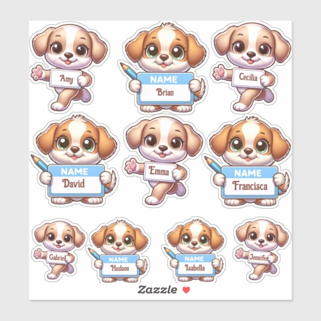 Adesivo Kawaii Puppy Name Cartão Stickers-personalize o se (Folha)