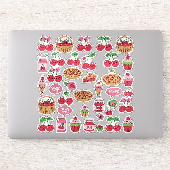 Adesivo Kawaii Red Cherry Vibes Cute Girly Aesthetic (Computador)