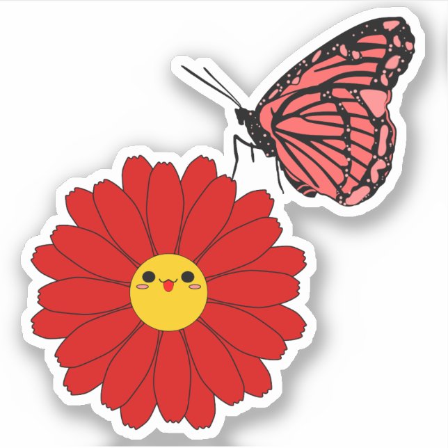 Adesivo Kawaii Red Daisy com vinil-Sticker Borboleta (Frente)