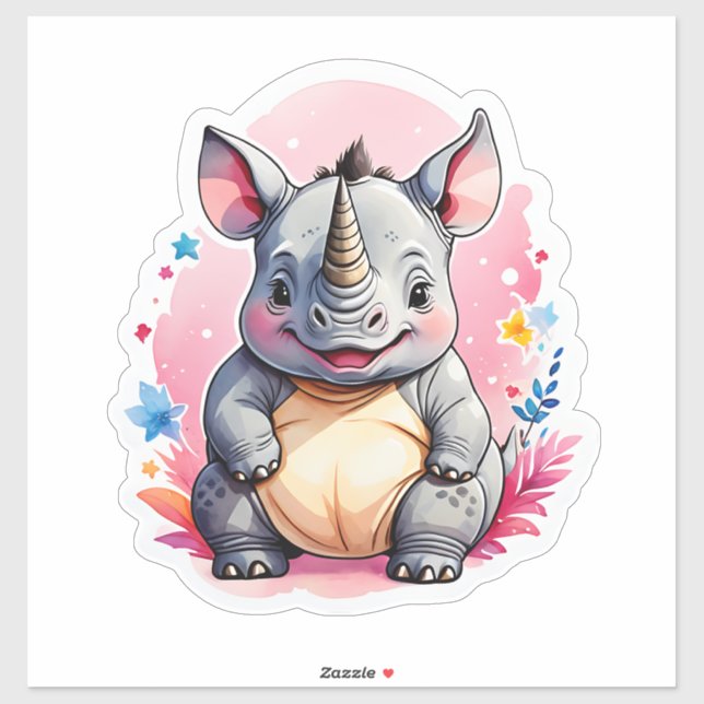 Adesivo Kawaii Rhino (Folha)