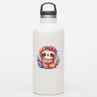 Adesivo Kawaii Sloth Adorável com Coroa Flor