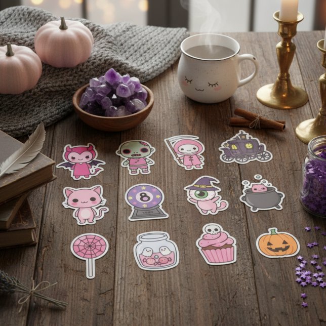 Adesivo Kawaii Spooky Carruagem Sticker Pack (Pastel Monsters & Enchanted Halloween Delights)