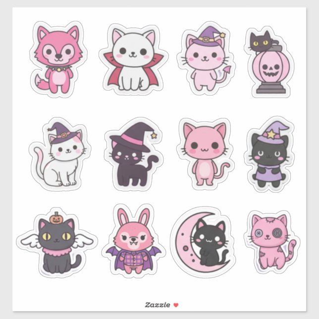 Adesivo Kawaii Spooky Cat Sticker Pack (Folha)
