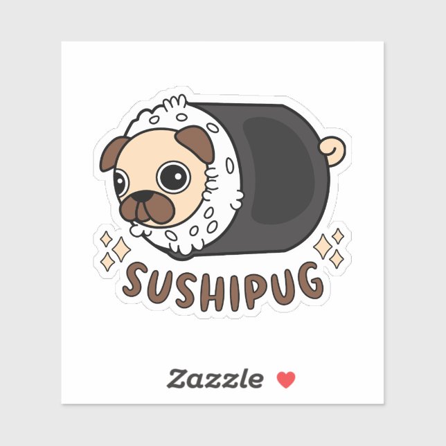 Adesivo Kawaii Sushi Pug Mashup Funny Dog Lover Gift (Folha)