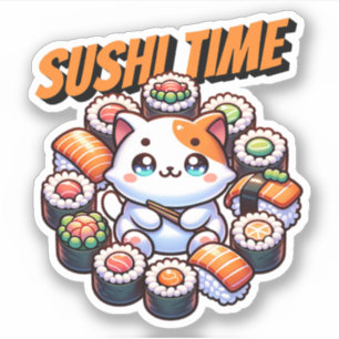 Adesivo Kawaii Sushi Time Cat