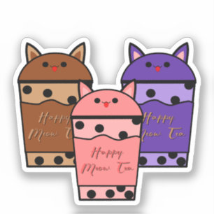 Adesivo Kawaii Trio Meow Tea Vinyl Sticker