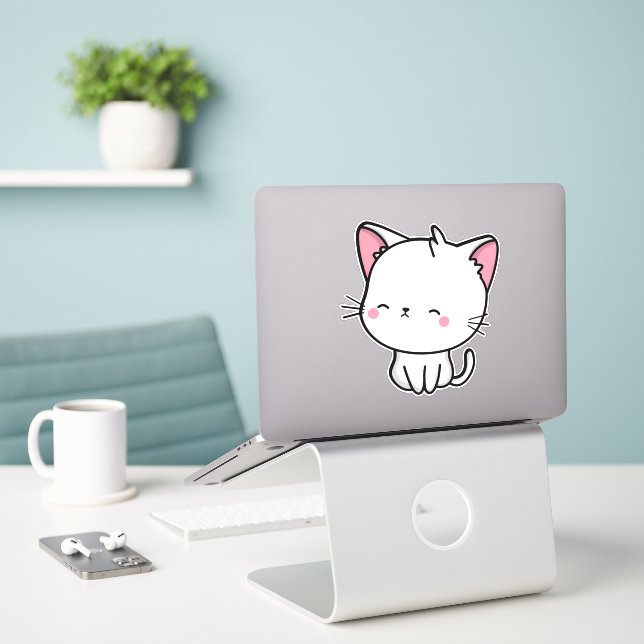 Adesivo Kawaii Turco Angora Cat (Laptop na mesa)
