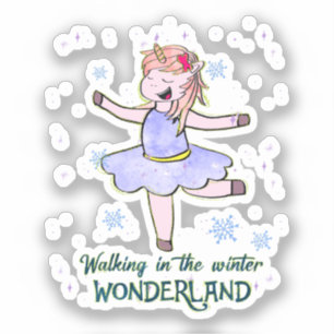 Adesivo Kawaii Unicorn Caminhada durante o inverno