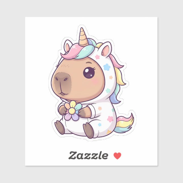 Adesivo Kawaii Unicorn Capybara (Folha)