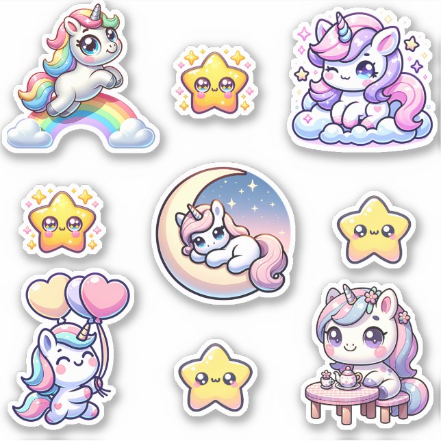Adesivo Kawaii Unicorn Fantasy Sticker Pack (Frente)