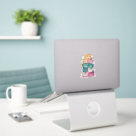 Adesivo Kawaii Watercolor — Vinheta Gelada De Pilha De Gat