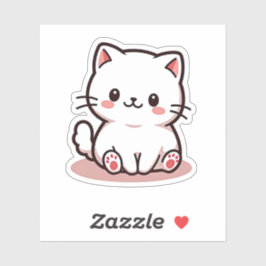 Adesivo Kawaii White Kitten com Cheeks Rosa