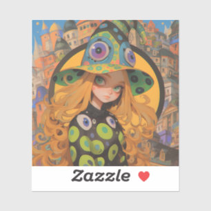 Adesivo Kawaii Witch & Eyeball Hat em Cidade Fantástica
