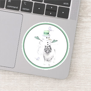 Adesivo Keeshond Christmas Snowman Pinting Art