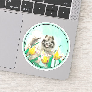 Adesivo Keeshond em Tulips pintando lindas artes caninas o